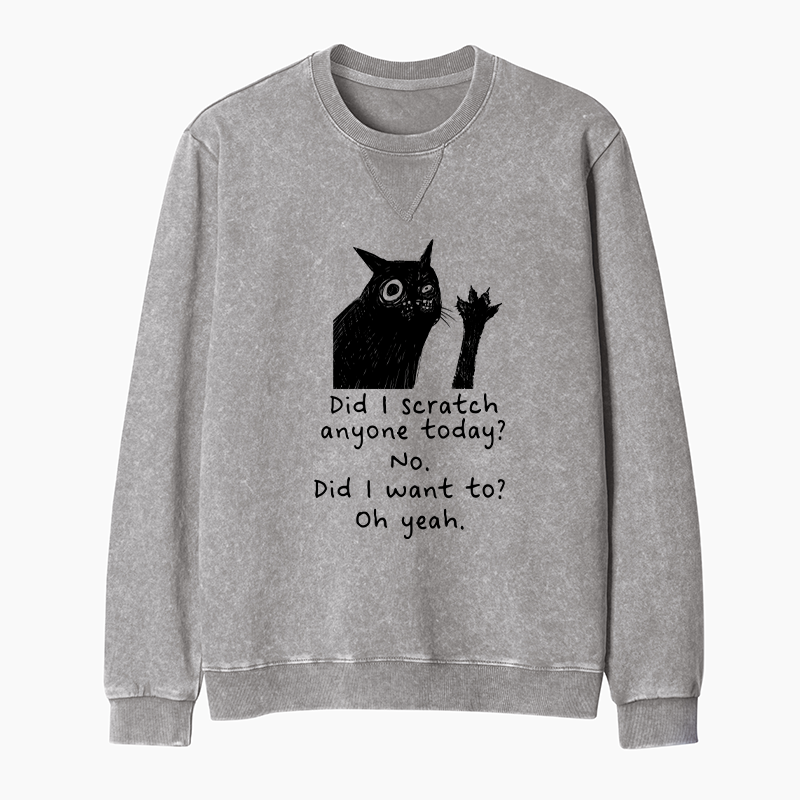 Tokyo-Tiger Black Cat Scratches People Washed Terry Sweatshirt