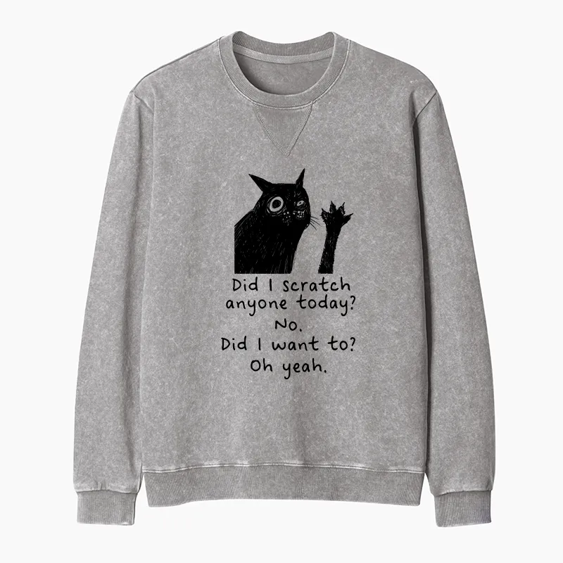 Tokyo-Tiger Black Cat Scratches People Washed Terry Sweatshirt