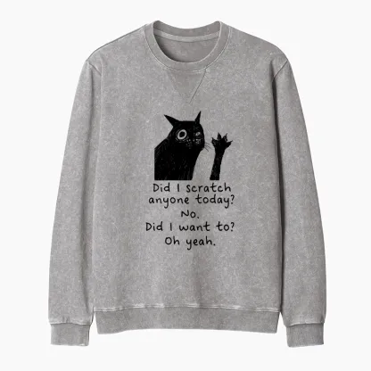 Tokyo-Tiger Black Cat Scratches People Washed Terry Sweatshirt