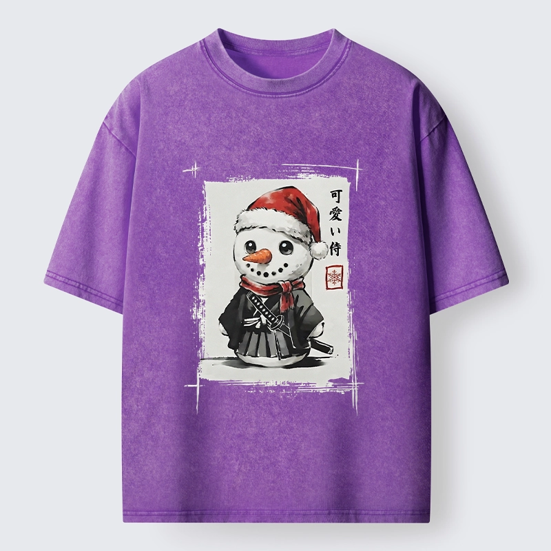Tokyo‑Tiger Samurai Snowman Washed T‑Shirt