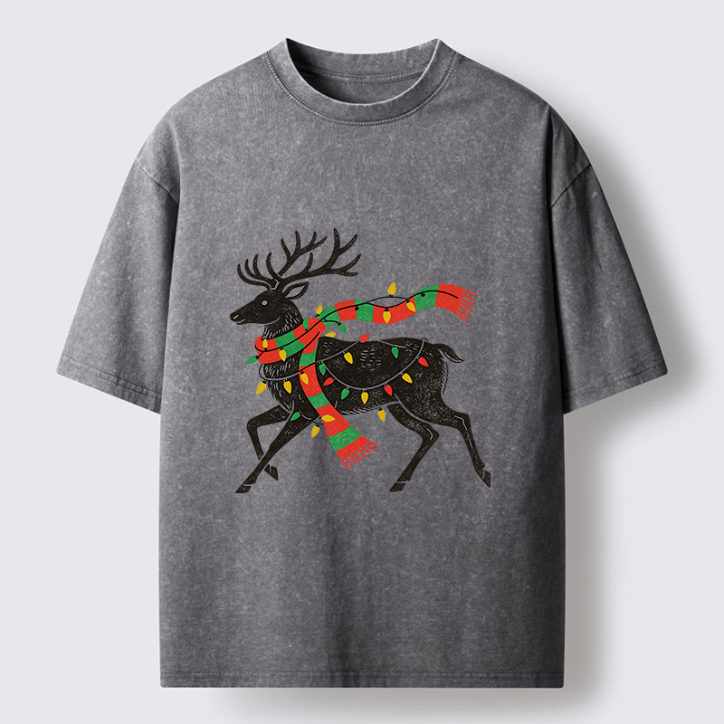 Tokyo-Tiger Christmas Light Reindeer Washed T-Shirt
