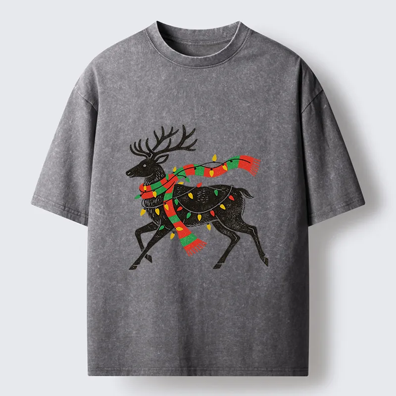 Tokyo-Tiger Christmas Light Reindeer Washed T-Shirt