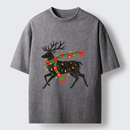 Tokyo-Tiger Christmas Light Reindeer Washed T-Shirt