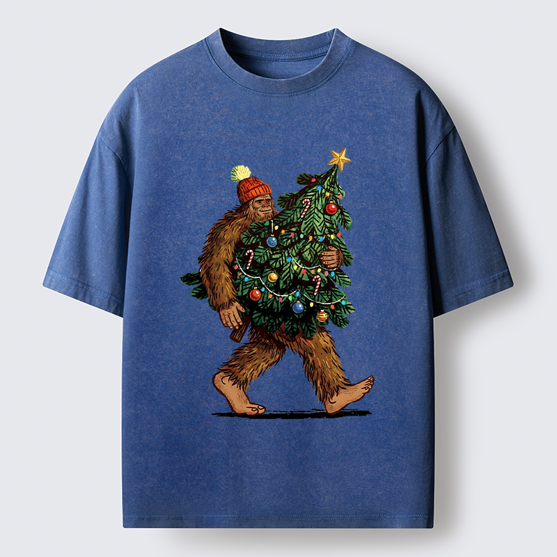 Tokyo-Tiger Monster Carrying Christmas Tree Washed T-Shirt