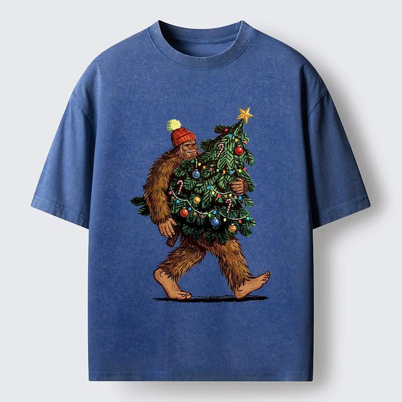 Tokyo-Tiger Monster Carrying Christmas Tree Washed T-Shirt