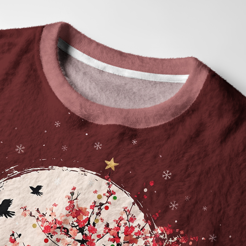 Tokyo-Tiger Winter Plum Resilience Fuzzy Christmas Ugly Sweatshirt