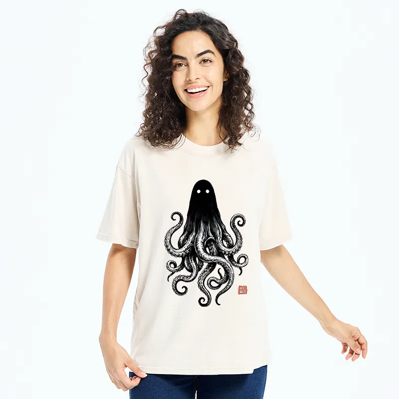 Tokyo‑Tiger Spooky Ghost Octopus Washed T‑Shirt