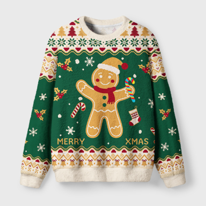 Tokyo-Tiger Gingerbread Man Xmas Holiday Fuzzy Christmas Ugly Sweatshirt