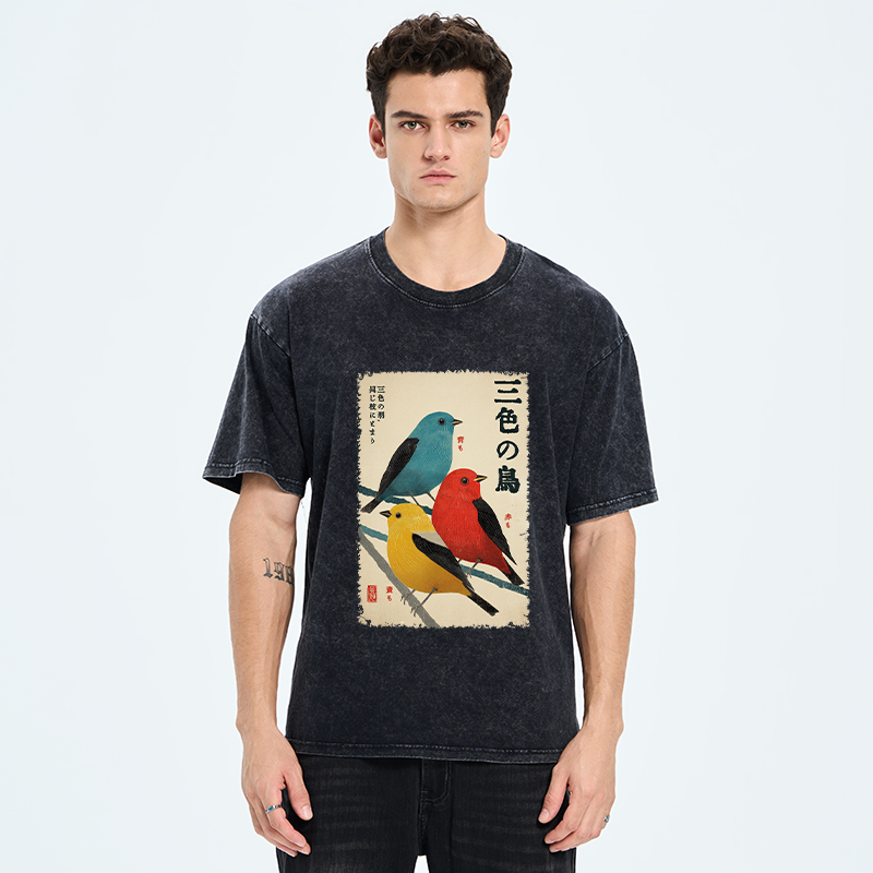 Tokyo-Tiger Three Birds, One Branch Washed T-Shirt
