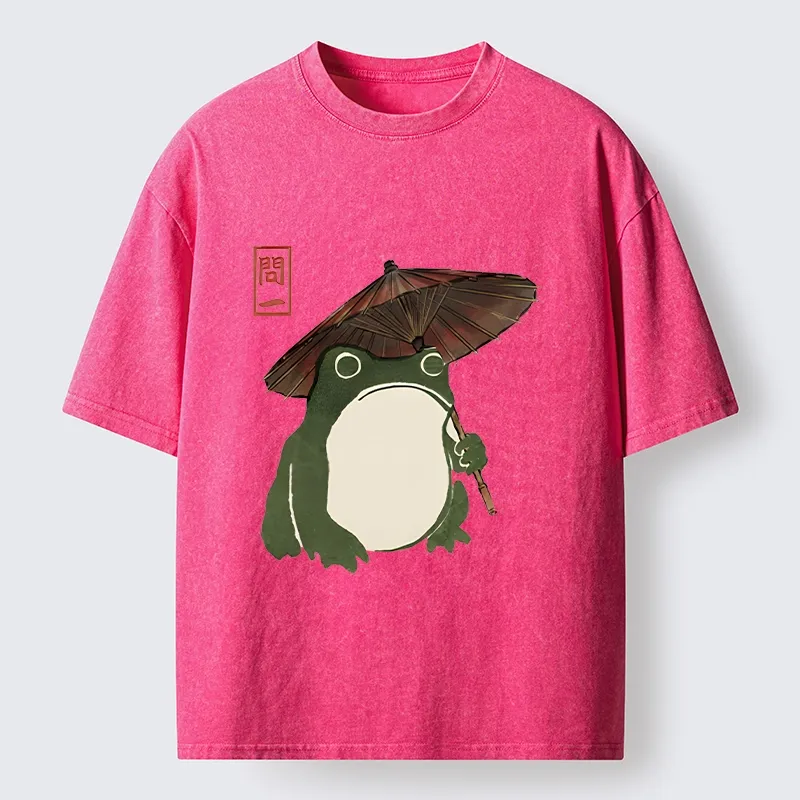 Tokyo‑Tiger Zen Frog Vibe Washed T‑Shirt
