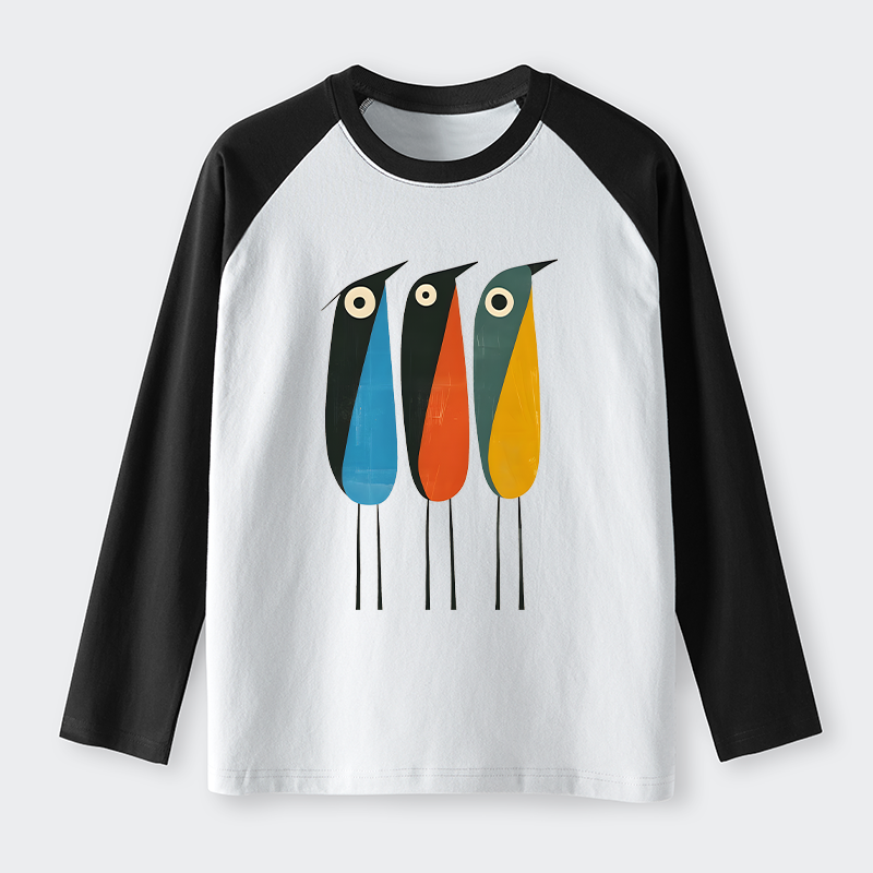 Tokyo-Tiger Bold Shape Birds Raglan Long Sleeve T-shirt