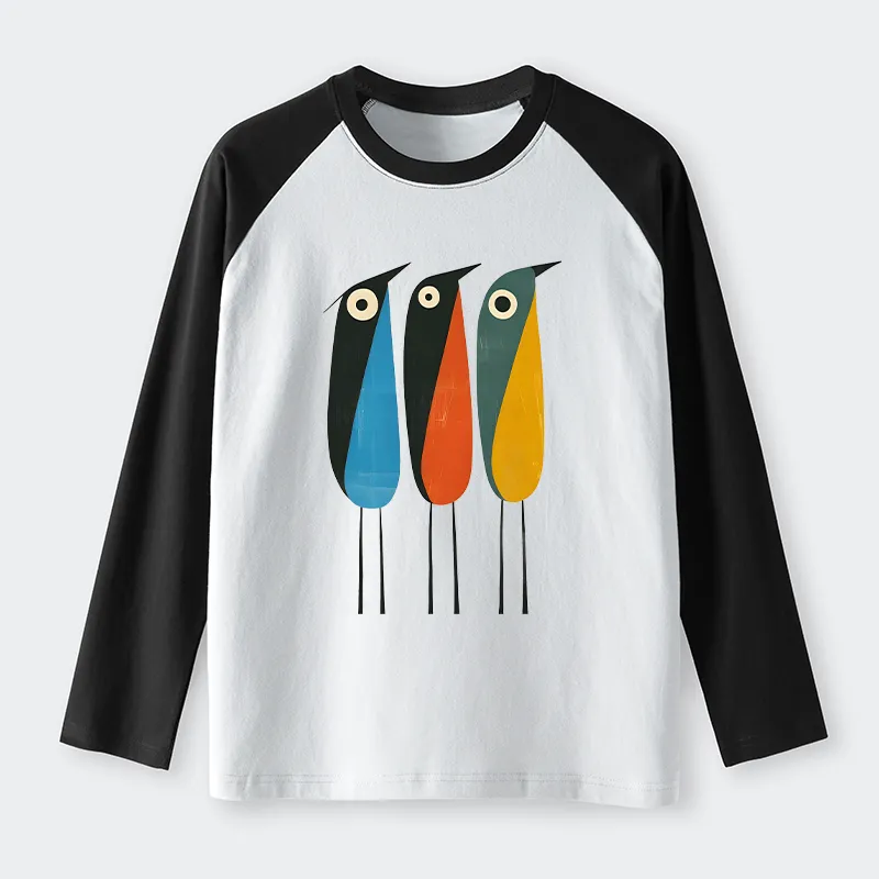 Tokyo-Tiger Bold Shape Birds Raglan Long Sleeve T-shirt