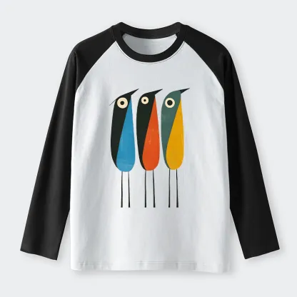 Tokyo-Tiger Bold Shape Birds Raglan Long Sleeve T-shirt