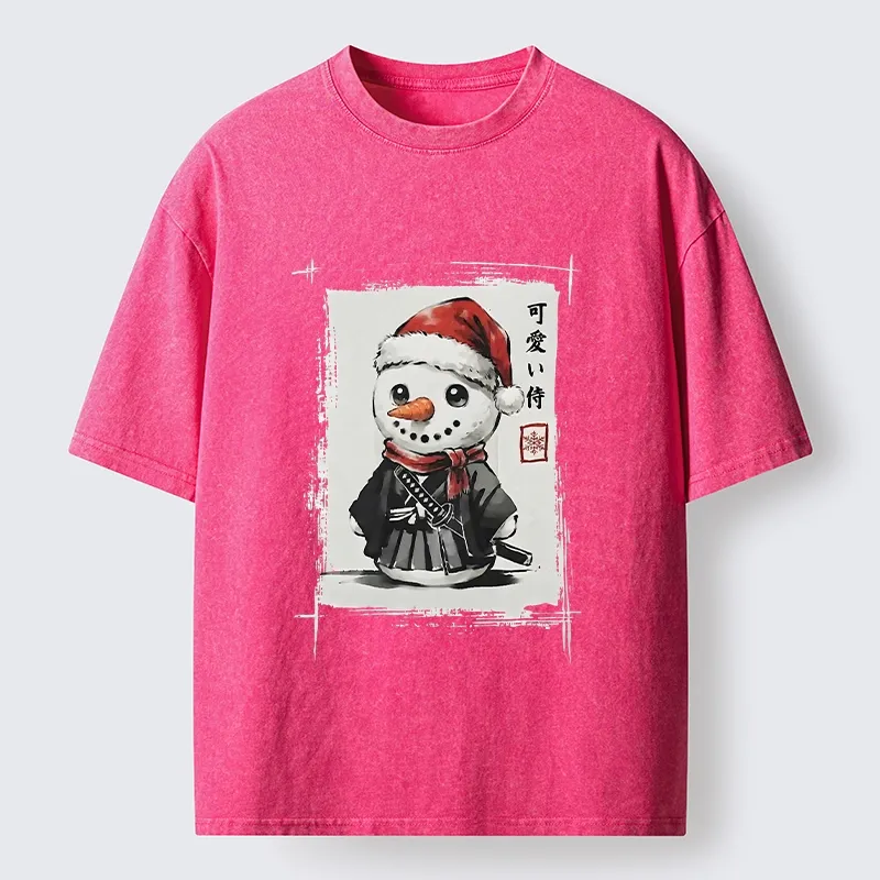 Tokyo‑Tiger Samurai Snowman Washed T‑Shirt