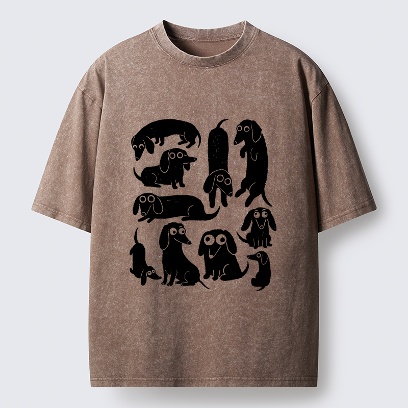 Tokyo-Tiger Cute Dachshund Crew Washed T-Shirt