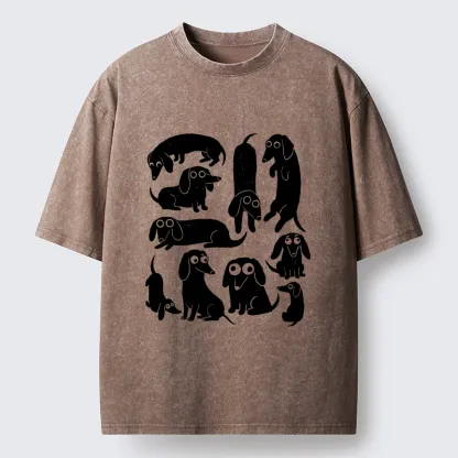 Tokyo-Tiger Cute Dachshund Crew Washed T-Shirt