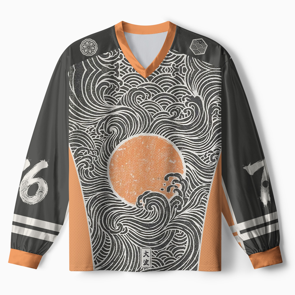 Tokyo-Tiger Great Wave Sunset Paneled Long Sleeve Jersey