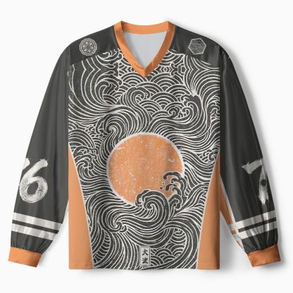 Tokyo-Tiger Great Wave Sunset Paneled Long Sleeve Jersey