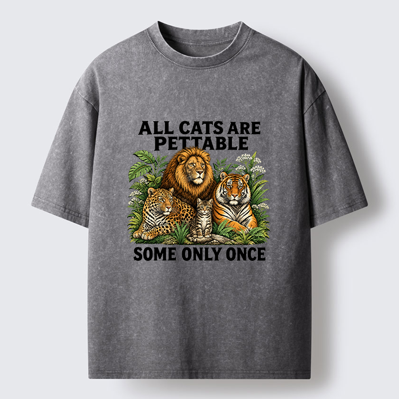 Tokyo-Tiger Funny Wild Cat Family Scene Washed T-Shirt