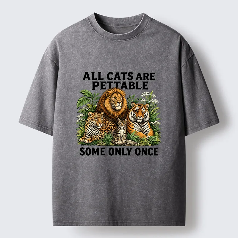 Tokyo-Tiger Funny Wild Cat Family Scene Washed T-Shirt