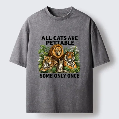 Tokyo-Tiger Funny Wild Cat Family Scene Washed T-Shirt