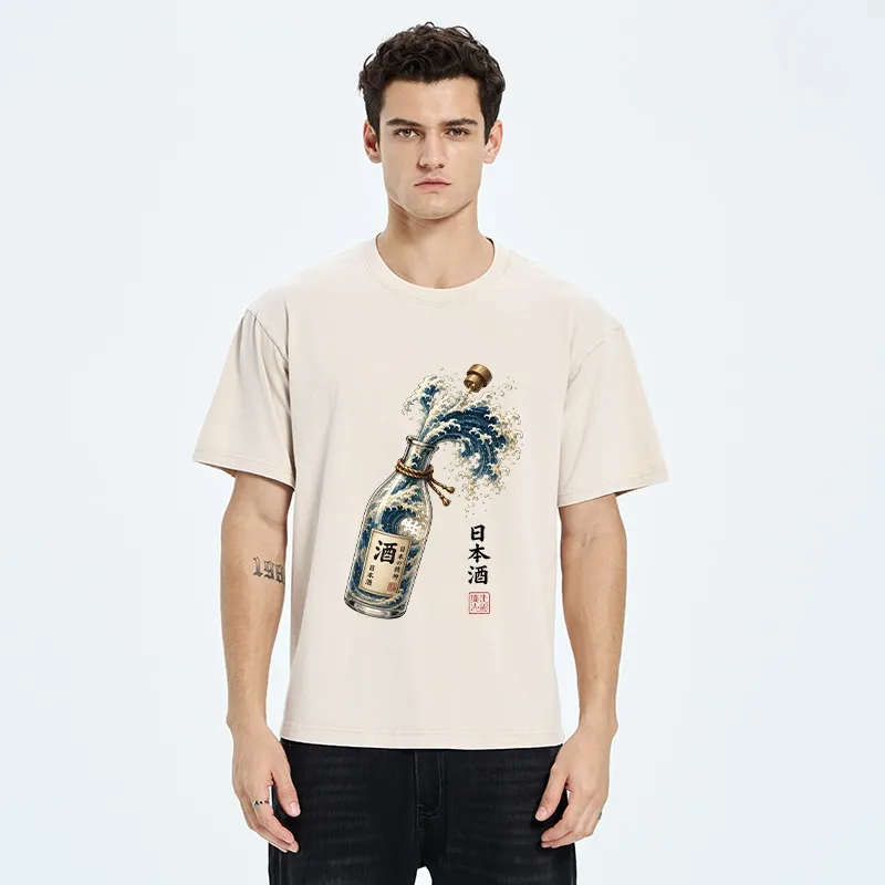 Tokyo-Tiger Ocean Wave Poured From A Sake Bottle Washed T-Shirt