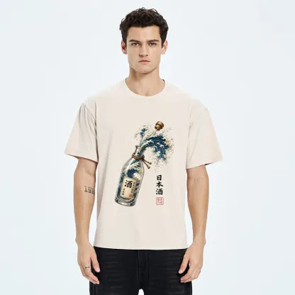Tokyo-Tiger Ocean Wave Poured From A Sake Bottle Washed T-Shirt