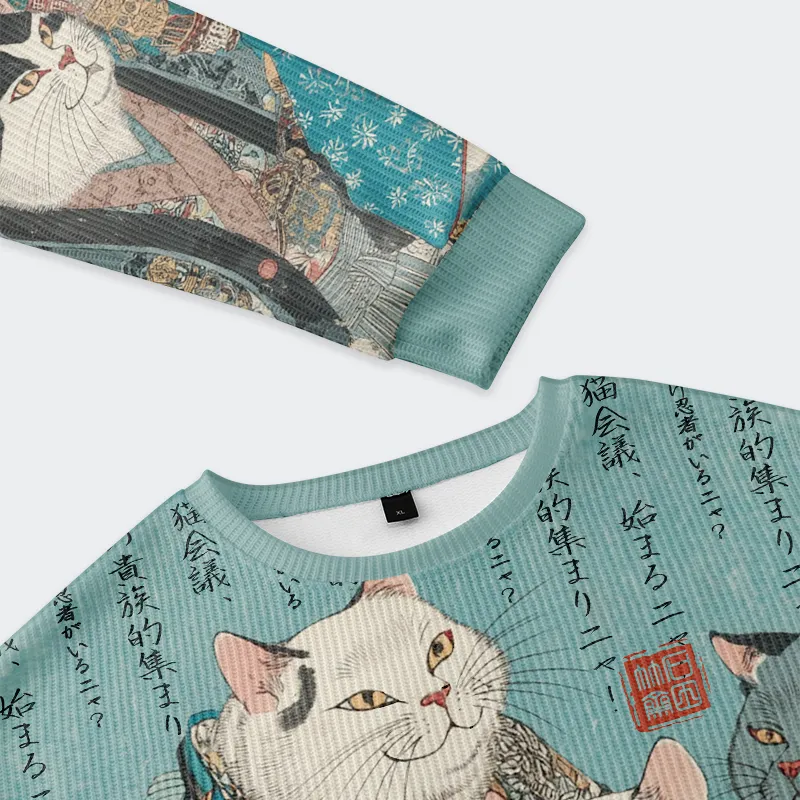 Tokyo-Tiger Formal Gathering of Ukiyo-e Cat Nobles Christmas Ugly Sweatshirt