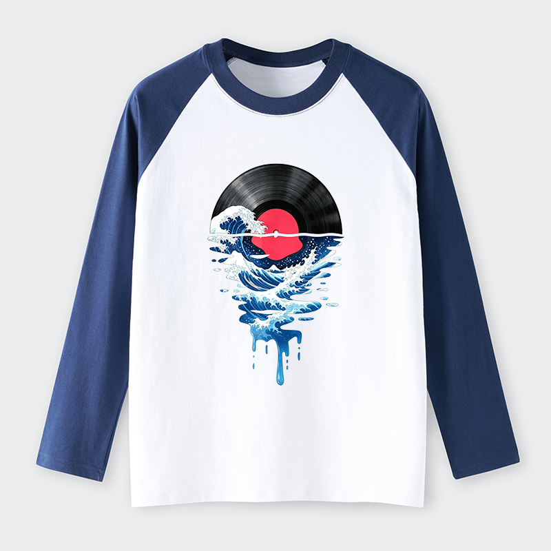Tokyo-Tiger Vinyl Records And Waves Raglan Long Sleeve T-shirt