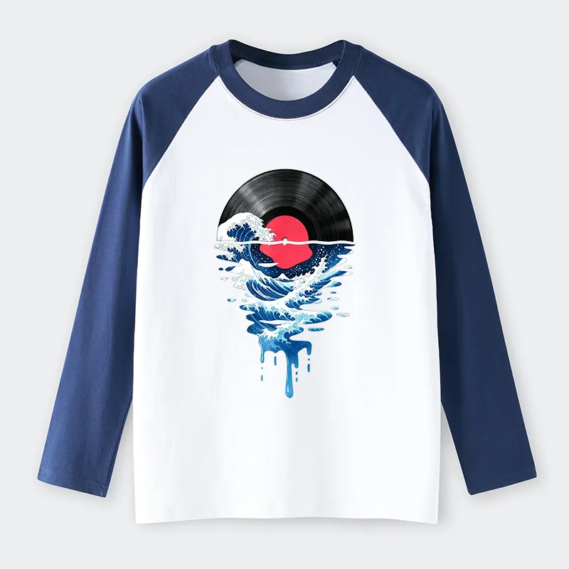 Tokyo-Tiger Vinyl Records And Waves Raglan Long Sleeve T-shirt