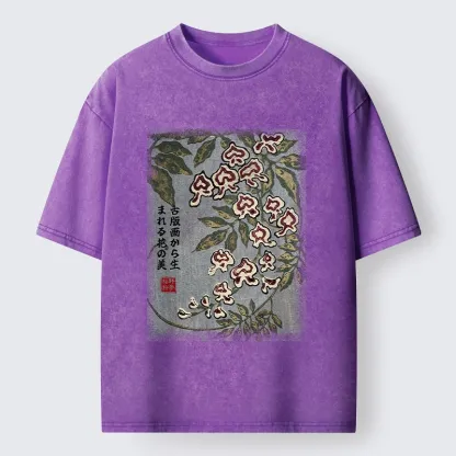 Tokyo‑Tiger Retro Vine Blossom Washed T‑Shirt