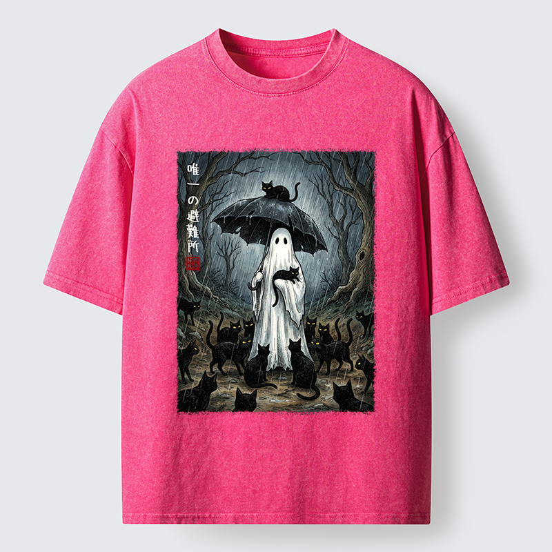 Tokyo‑Tiger Ghost Cat Shelter Washed T‑Shirt