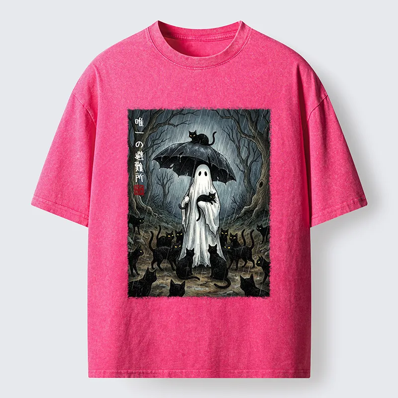 Tokyo‑Tiger Ghost Cat Shelter Washed T‑Shirt