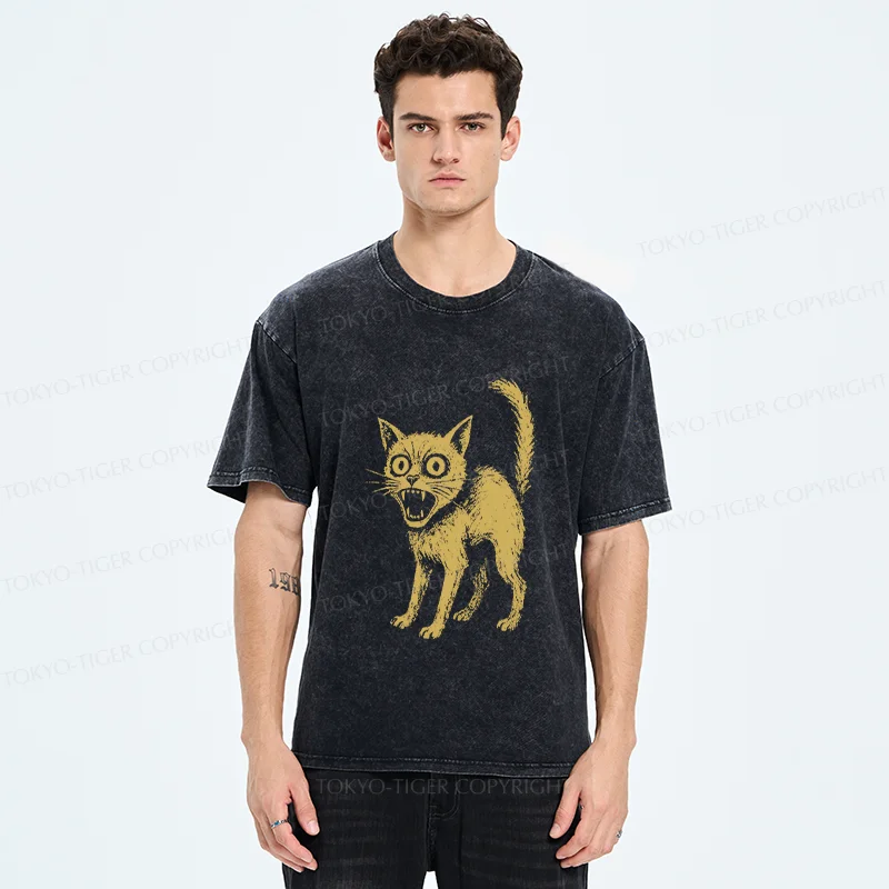Tokyo-Tiger Frightened Cat Washed T-Shirt