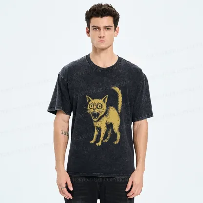 Tokyo-Tiger Frightened Cat Washed T-Shirt
