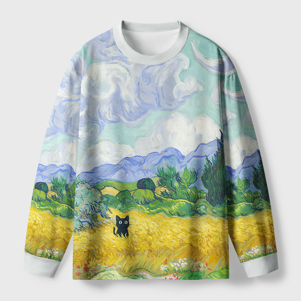 Tokyo-Tiger Black Cat In The Wheat Field Eco-Friendly Long Sleeve T-Shirt