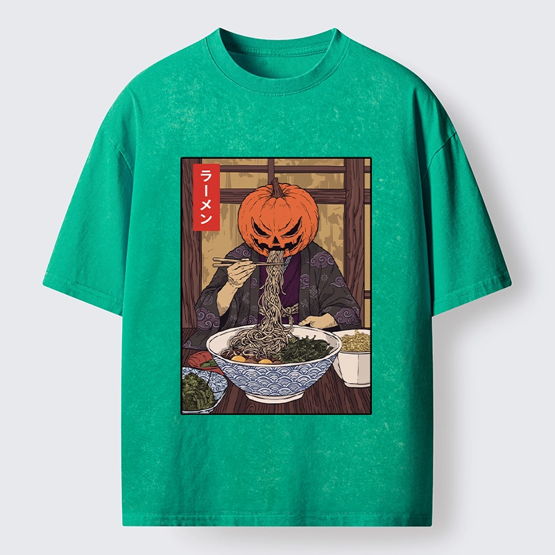 Tokyo‑Tiger Pumpkin Ramen Meme Washed T‑Shirt