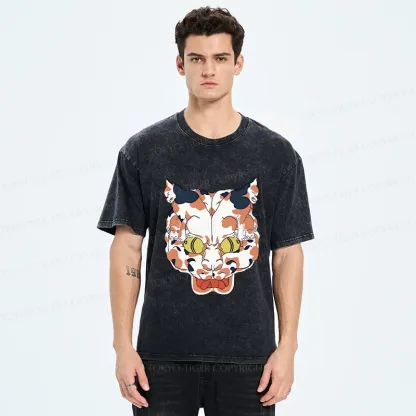 Tokyo-Tiger Complex Retro Cat Washed T-Shirt