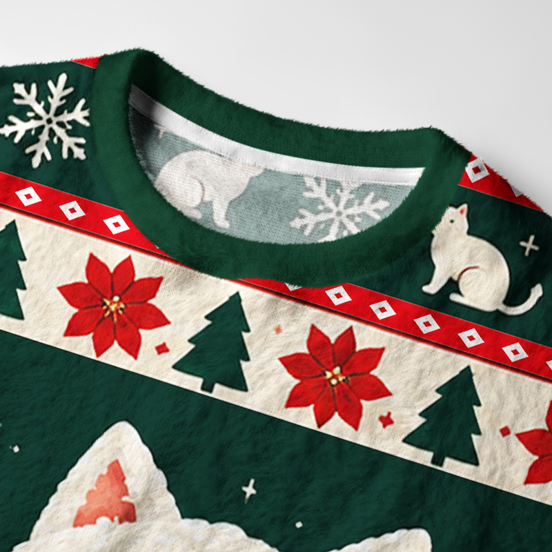 Tokyo-Tiger Cats Build Snowcat Funny Meme Fuzzy Christmas Ugly Sweatshirt