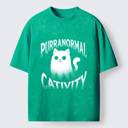 Tokyo‑Tiger Funny Ghost Cat Meme Washed T‑Shirt