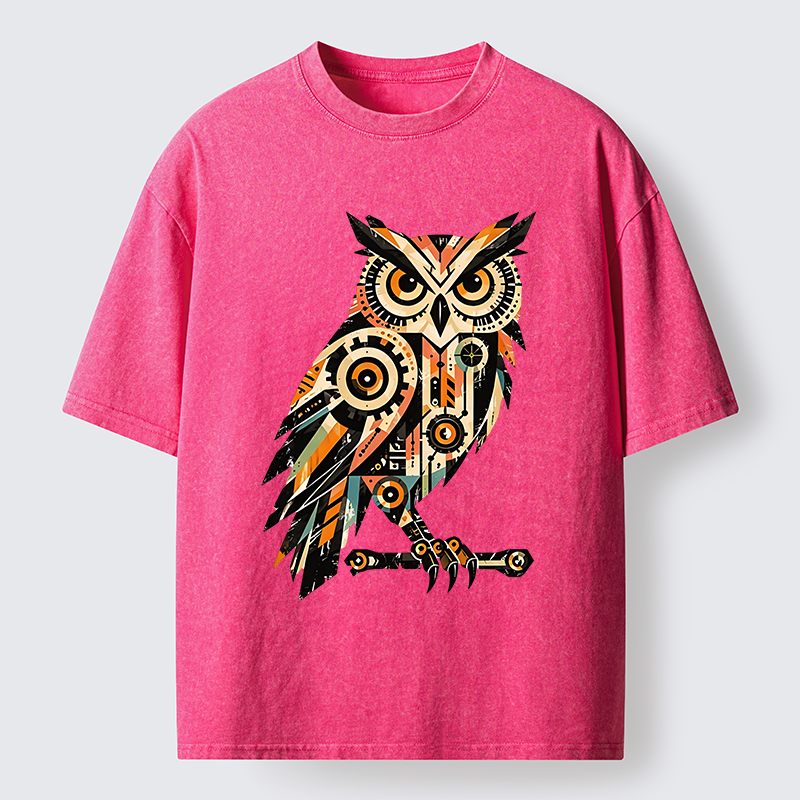 Tokyo-Tiger Mechanic Gear Art Owl Washed T-Shirt