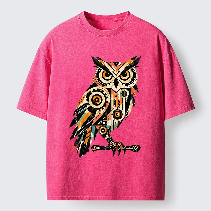 Tokyo‑Tiger Mechanic Gear Art Owl Washed T‑Shirt Sale