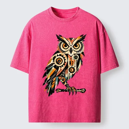 Tokyo-Tiger Mechanic Gear Art Owl Washed T-Shirt