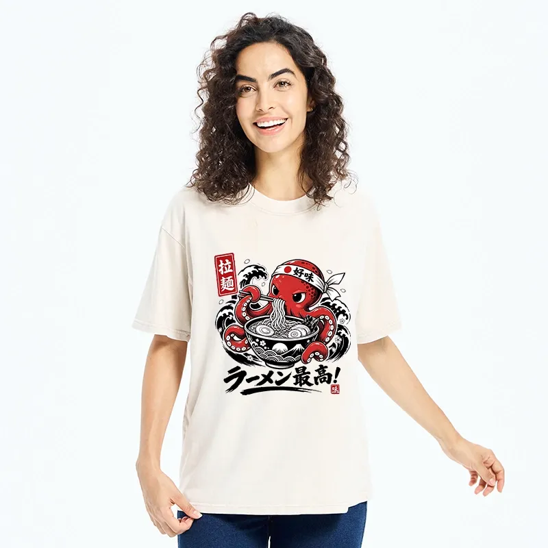 Tokyo-Tiger Octopus Loves Ramen Washed T-Shirt