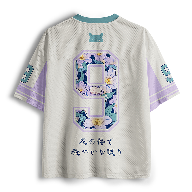 Tokyo-Tiger Sleeping Kittens Among Purple Blooms Mesh Jersey
