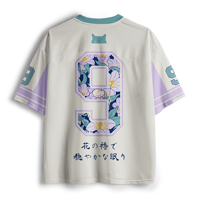 Tokyo-Tiger Sleeping Kittens Among Purple Blooms Mesh Jersey