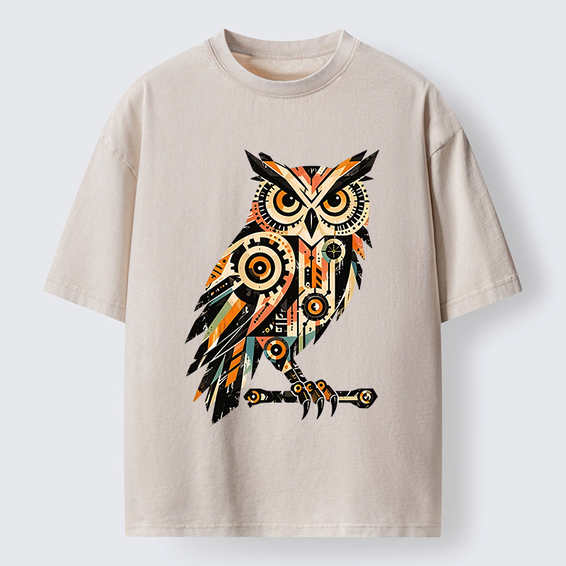 Tokyo-Tiger Mechanic Gear Art Owl Washed T-Shirt