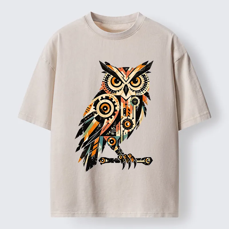 Tokyo-Tiger Mechanic Gear Art Owl Washed T-Shirt