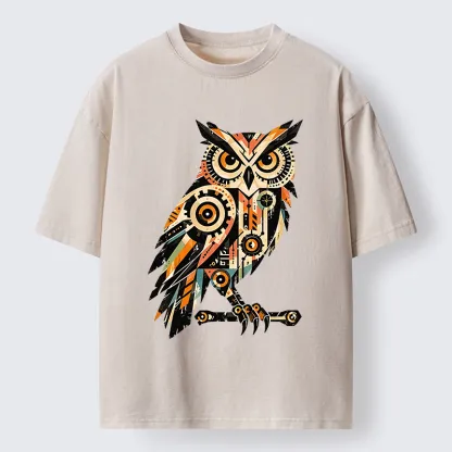 Tokyo-Tiger Mechanic Gear Art Owl Washed T-Shirt