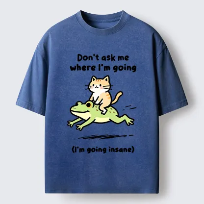 Tokyo‑Tiger Cat Riding Frog Meme Washed T-Shirt